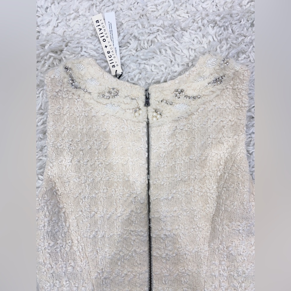 NWT Alice + Olivia Haven Embellished Ivory Tweed Dress - Picture 9 of 12